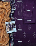 Purple Embroidered 3 Pcs Women's Lawn Suit