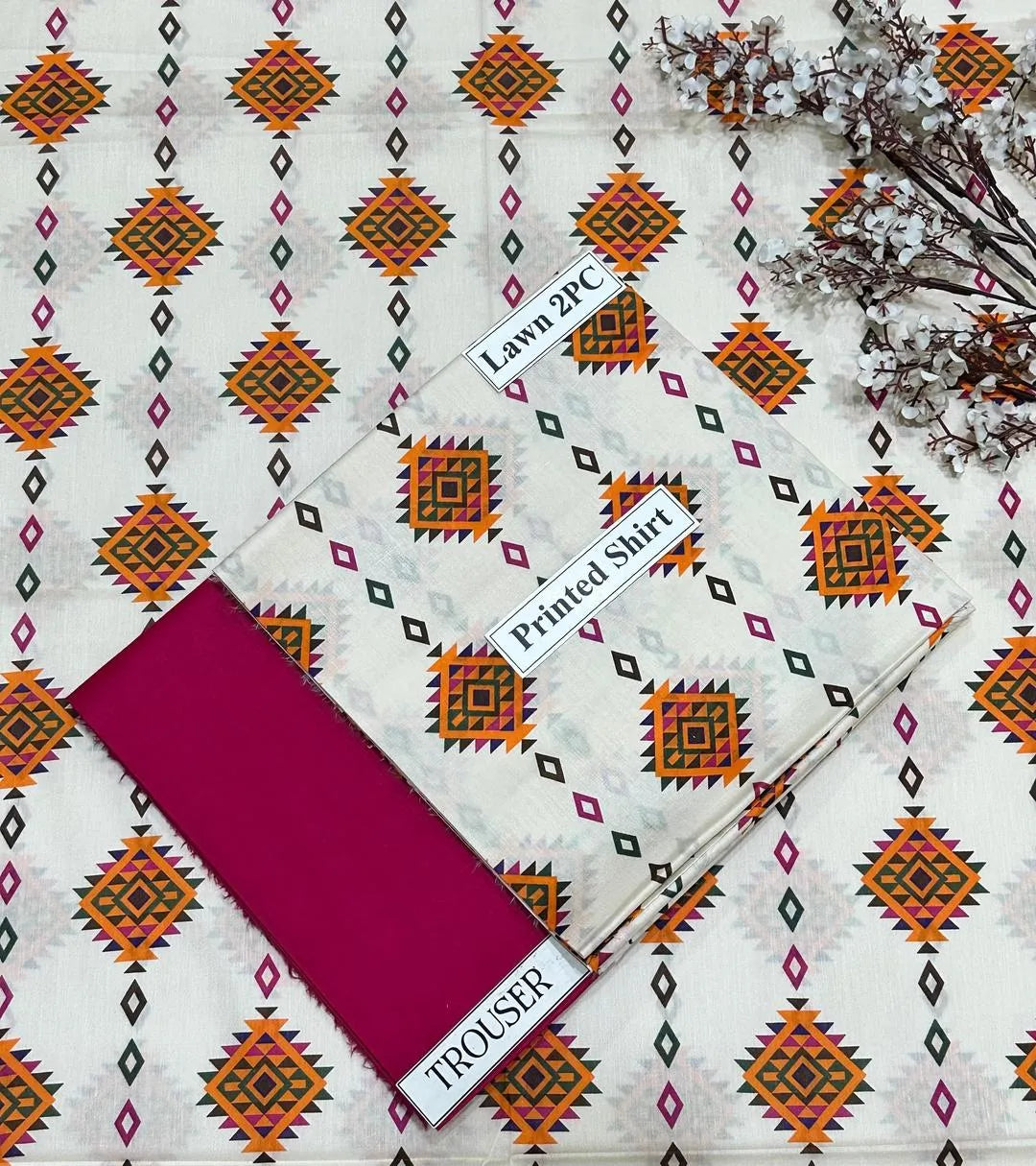 2 Pcs Women's Unstitched Printed Suit