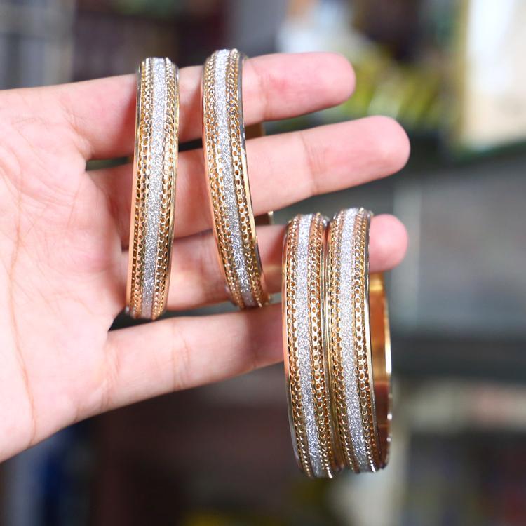 Gold Plated Crystal Kara Bangle Set 2 Pcs Wedding Wear