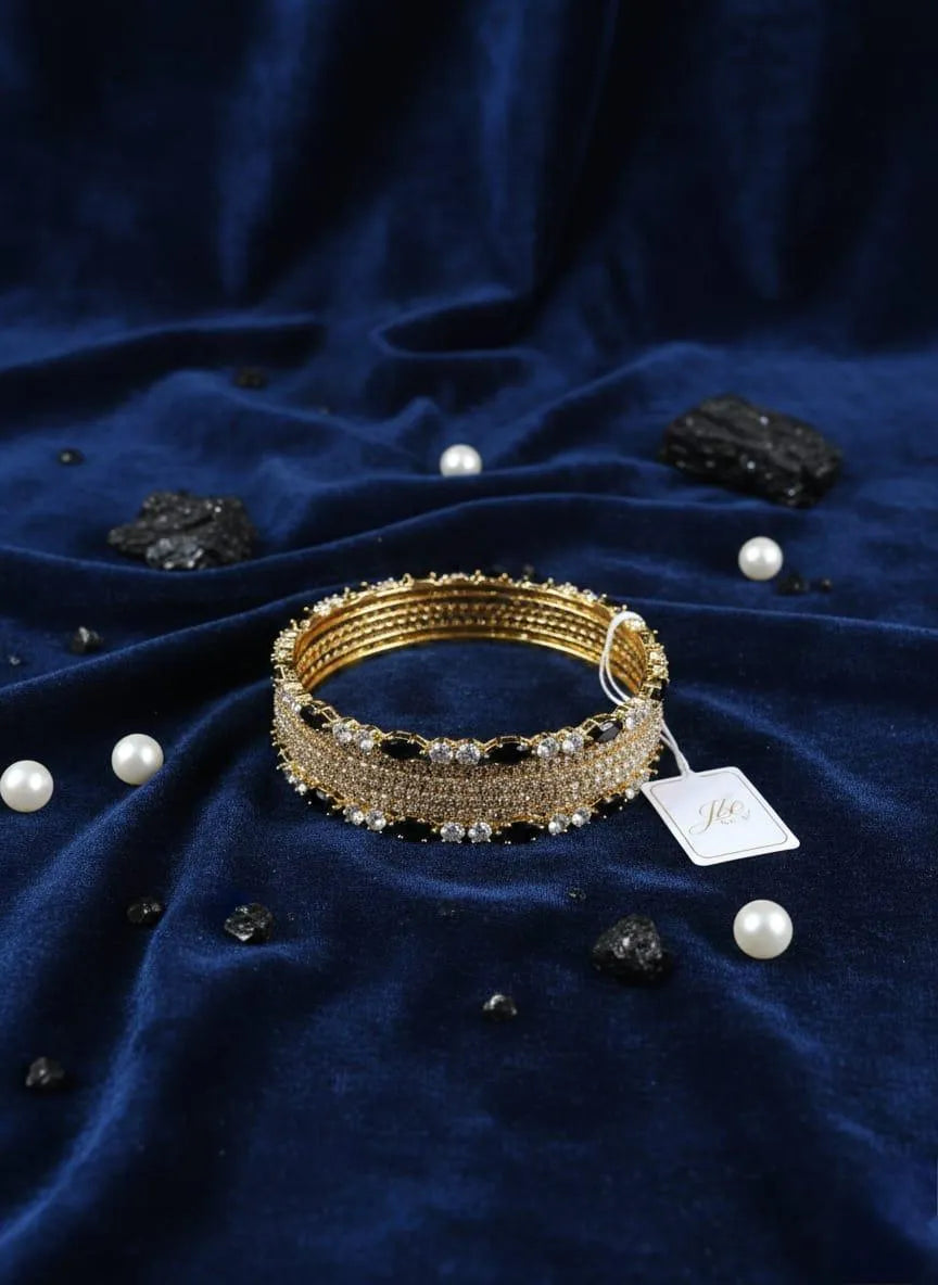 6 Pcs Gold Plated Crystal Kara Bangle Set for Women
