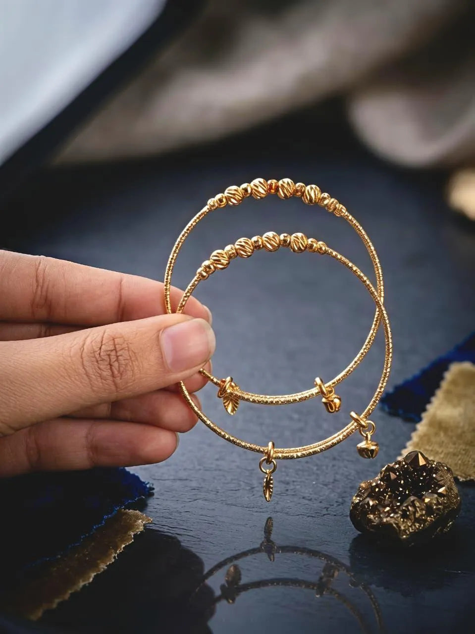 2 Pcs Funky Gold Plated Crystal Kara Bangle