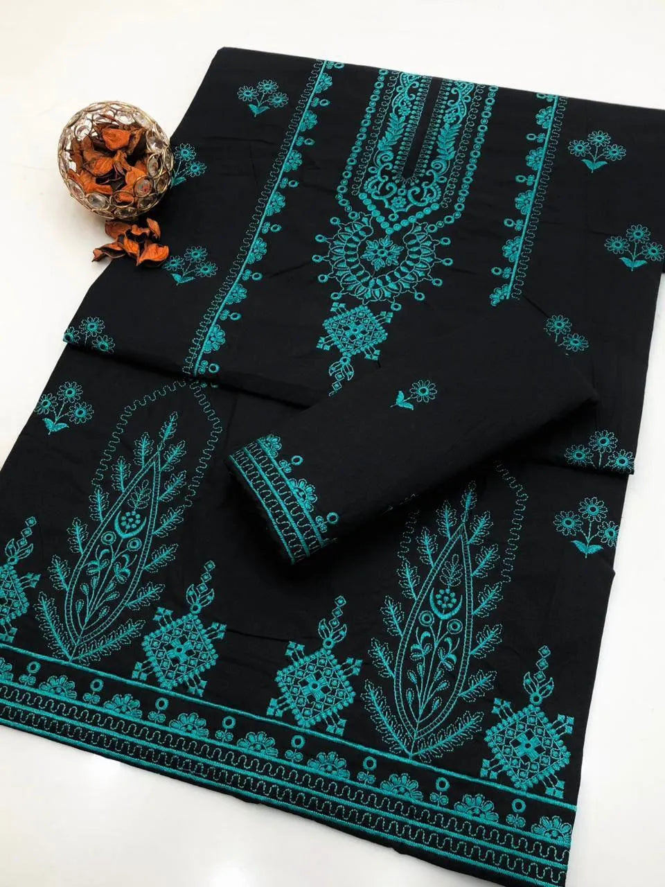 2 Pcs Women Embroidered Cotton Lawn Suit Multicolor