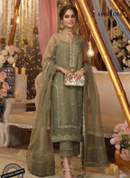 Green Organza Embroidered 3 Pcs Women Suit
