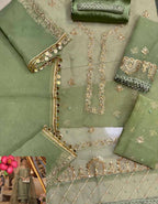 Green Organza Embroidered 3 Pcs Women Suit