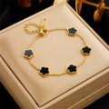 Adjustable Black Clover Stainless Steel Bracelet