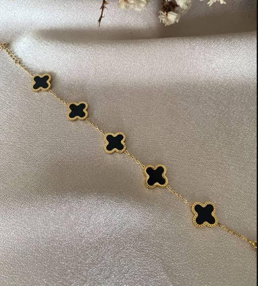 Adjustable Black Clover Stainless Steel Bracelet