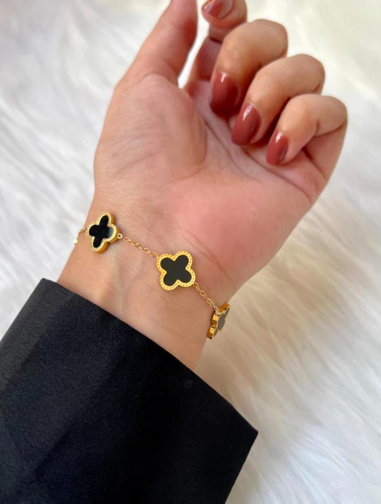 Adjustable Black Clover Stainless Steel Bracelet