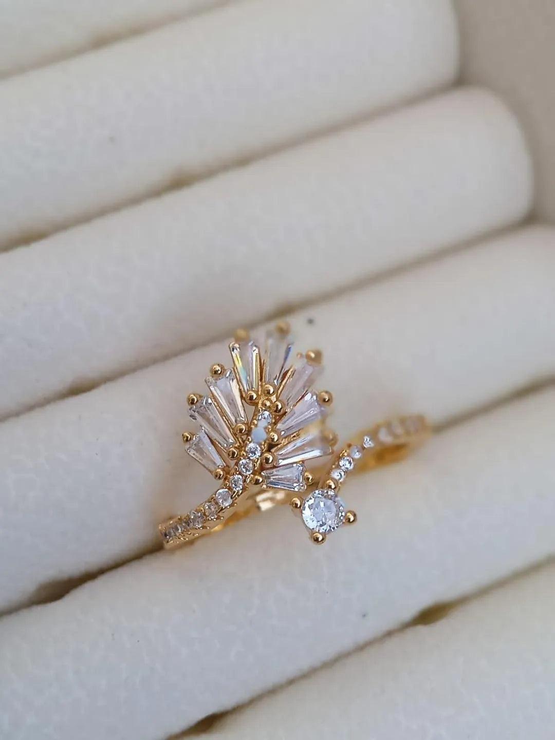 Gold Plated Crystal Adjustable Ring for Women Elegant Wedding Wear