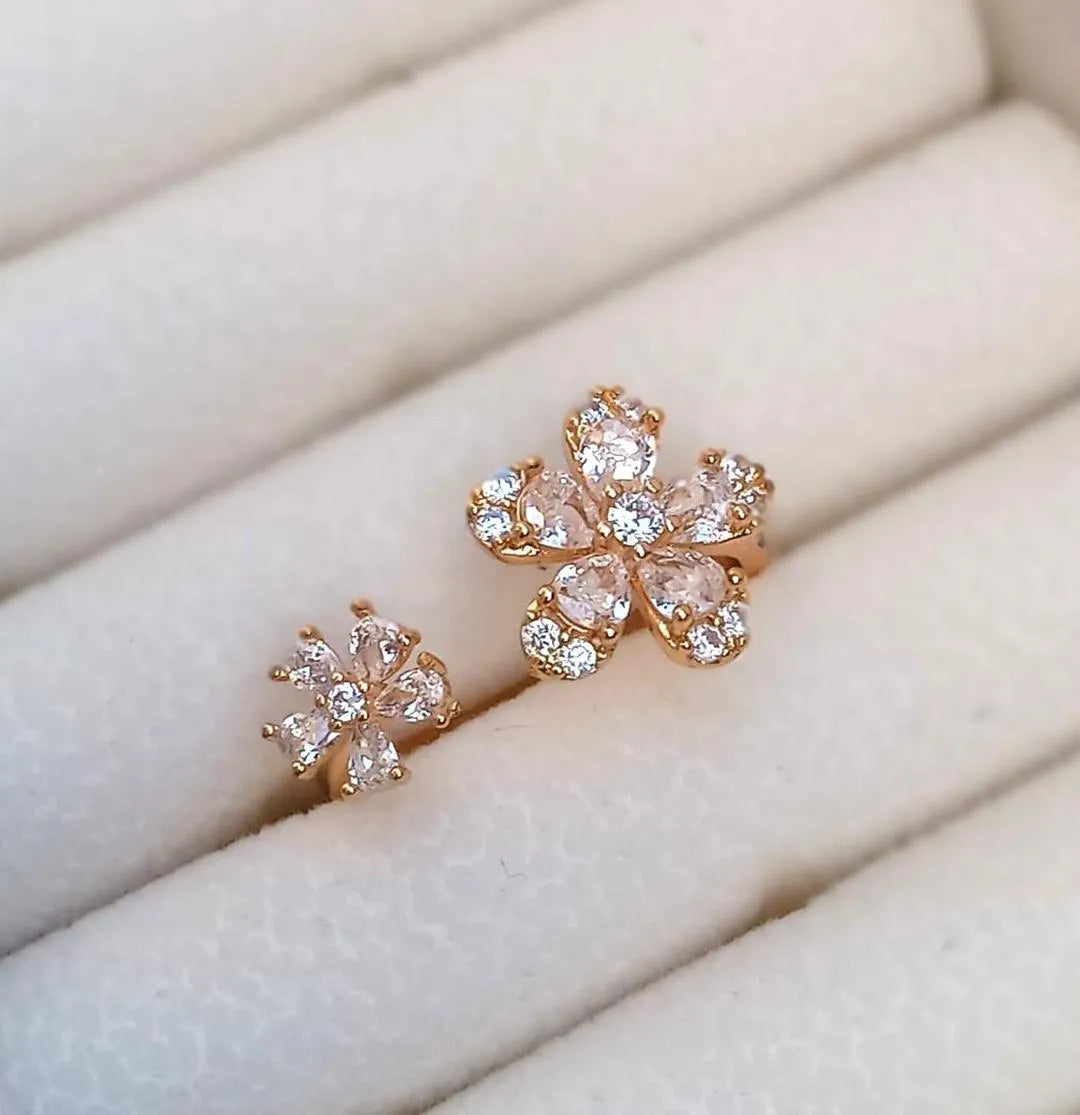 Gold Plated Crystal Flower Ring for Women Adjustable Wedding Wear