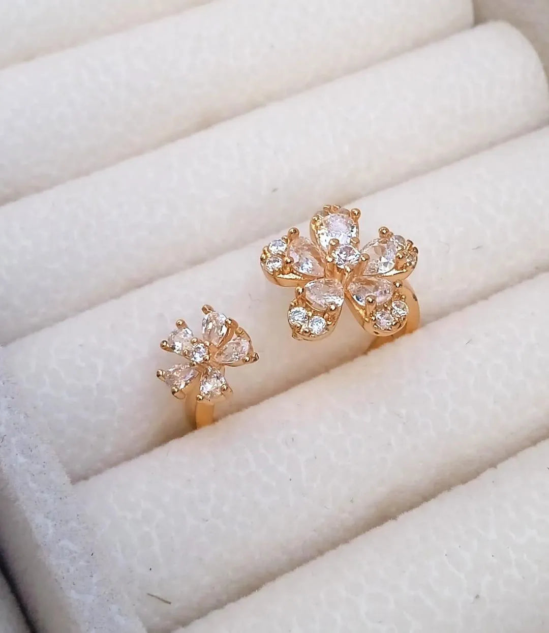 Gold Plated Crystal Flower Ring for Women Adjustable Wedding Wear