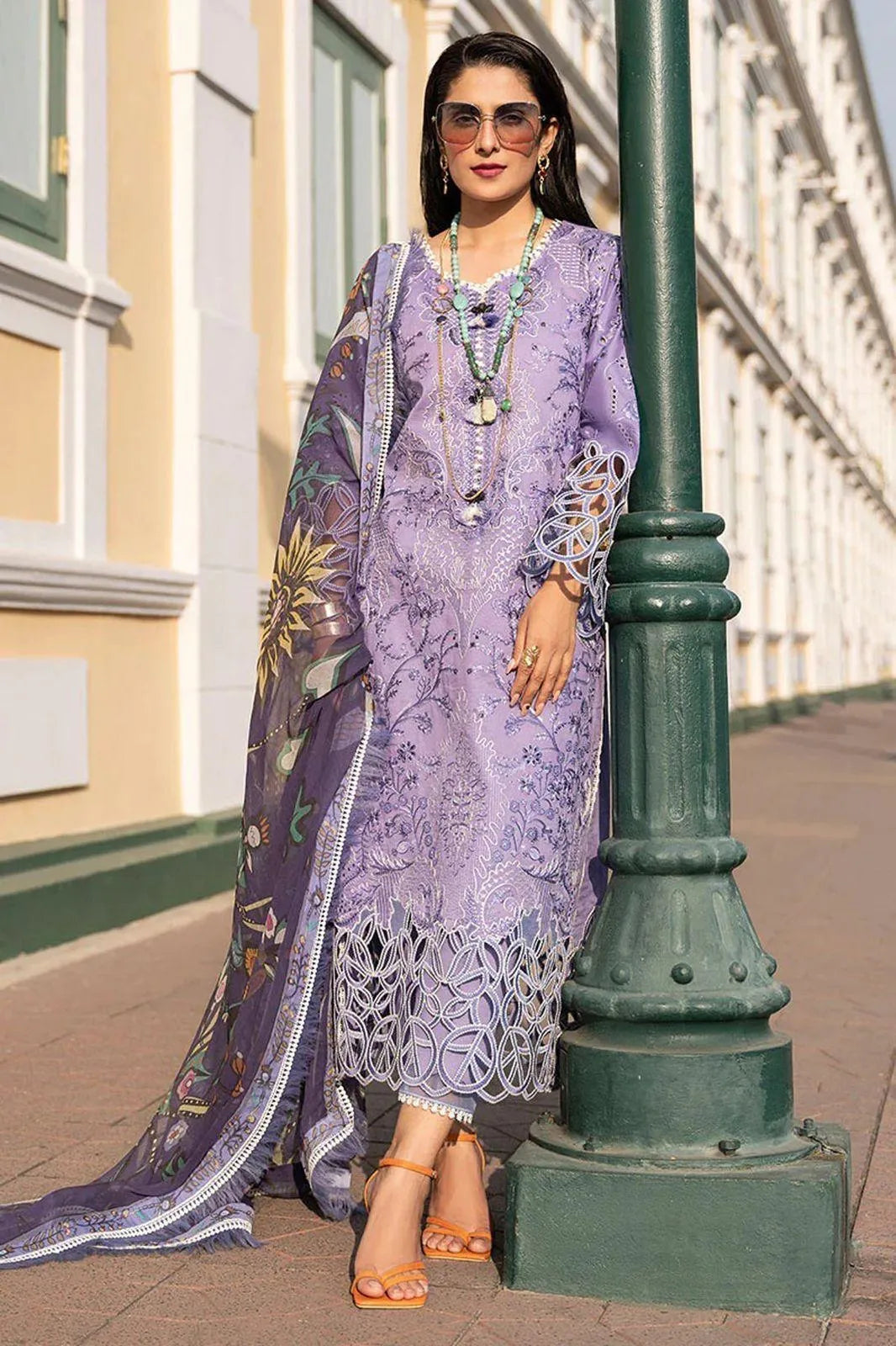 Purple Embroidered 3 Pcs Lawn Suit for Women