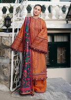 Brown Embroidered 3 Pcs Lawn Suit for Women