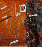 Brown Embroidered 3 Pcs Lawn Suit for Women