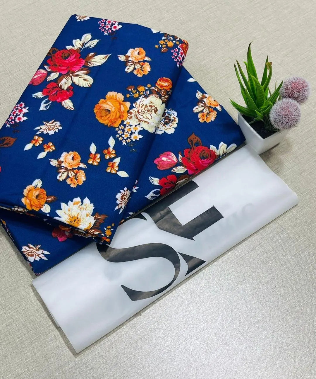 Women Printed Cotton Suit Blue Winter Wear
