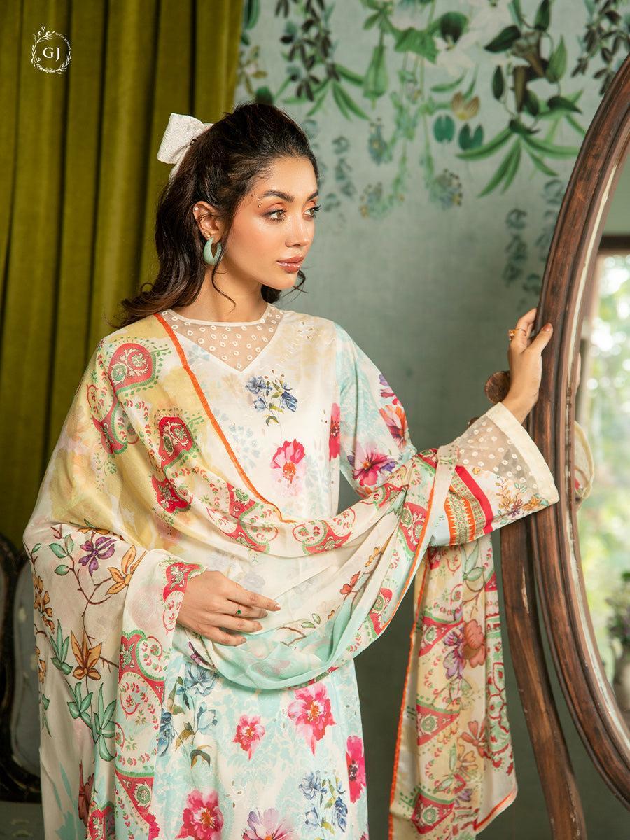 Women Lawn Chikankari Suit White 3 Pcs Set