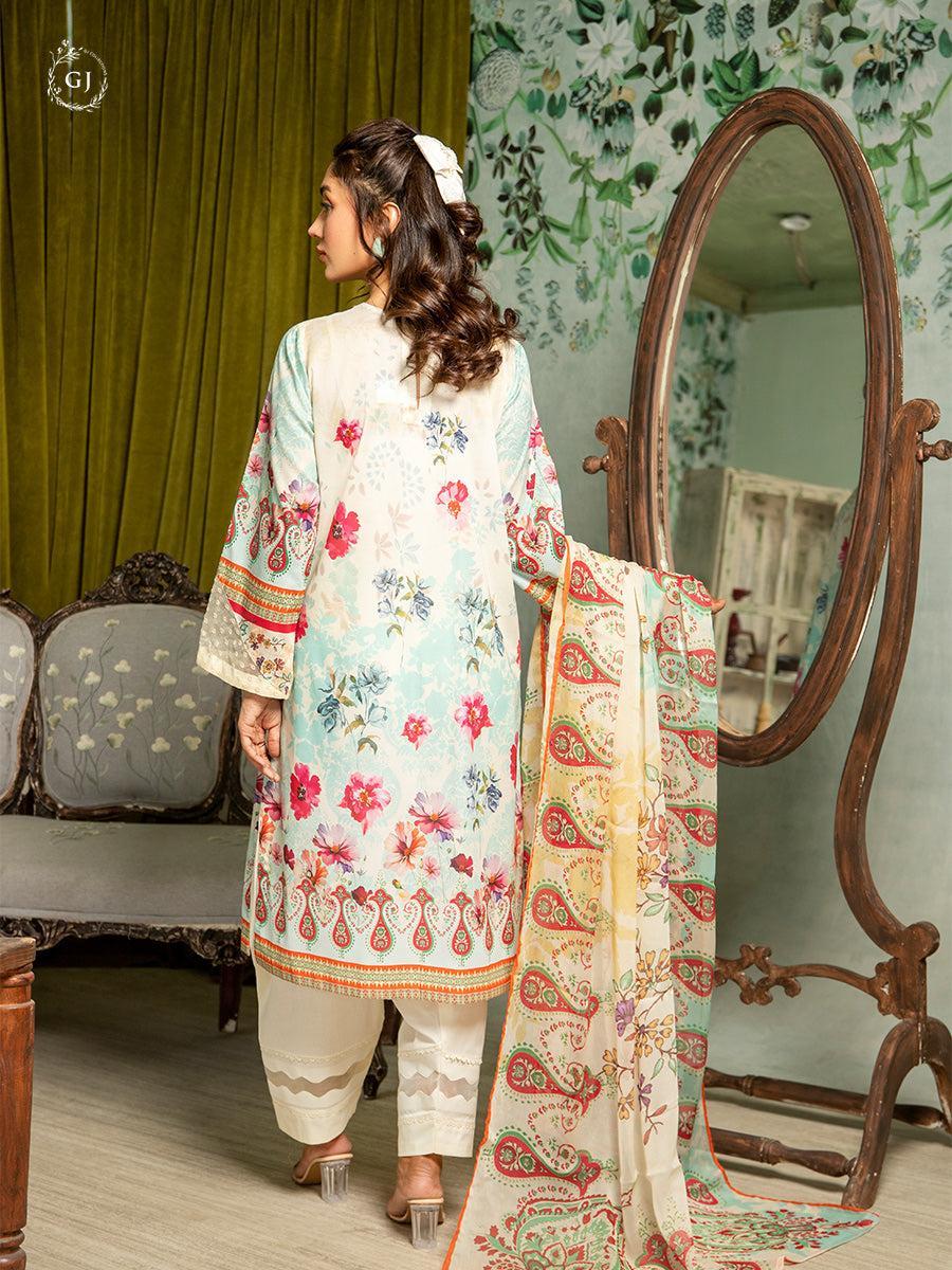 Women Lawn Chikankari Suit White 3 Pcs Set