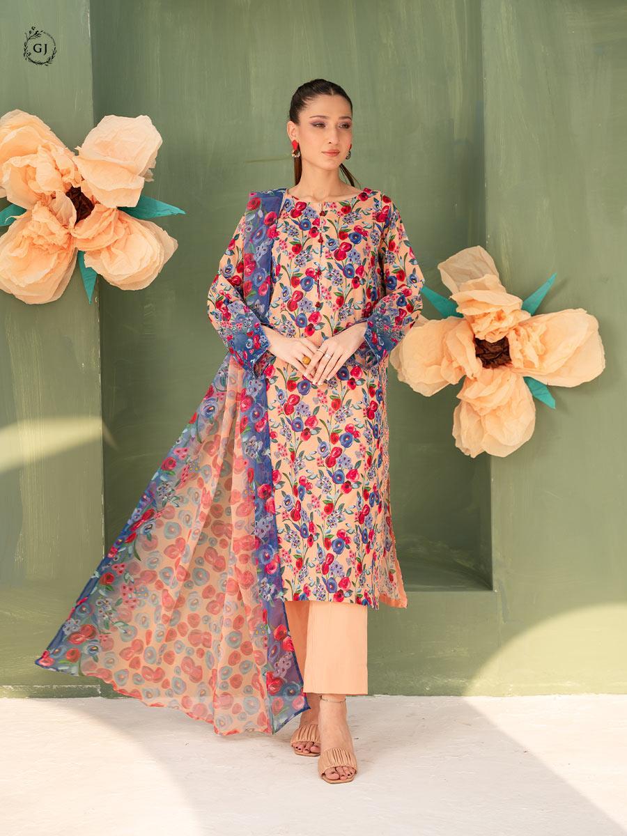 Multicolor Printed Lawn 3 Pcs Women Suit