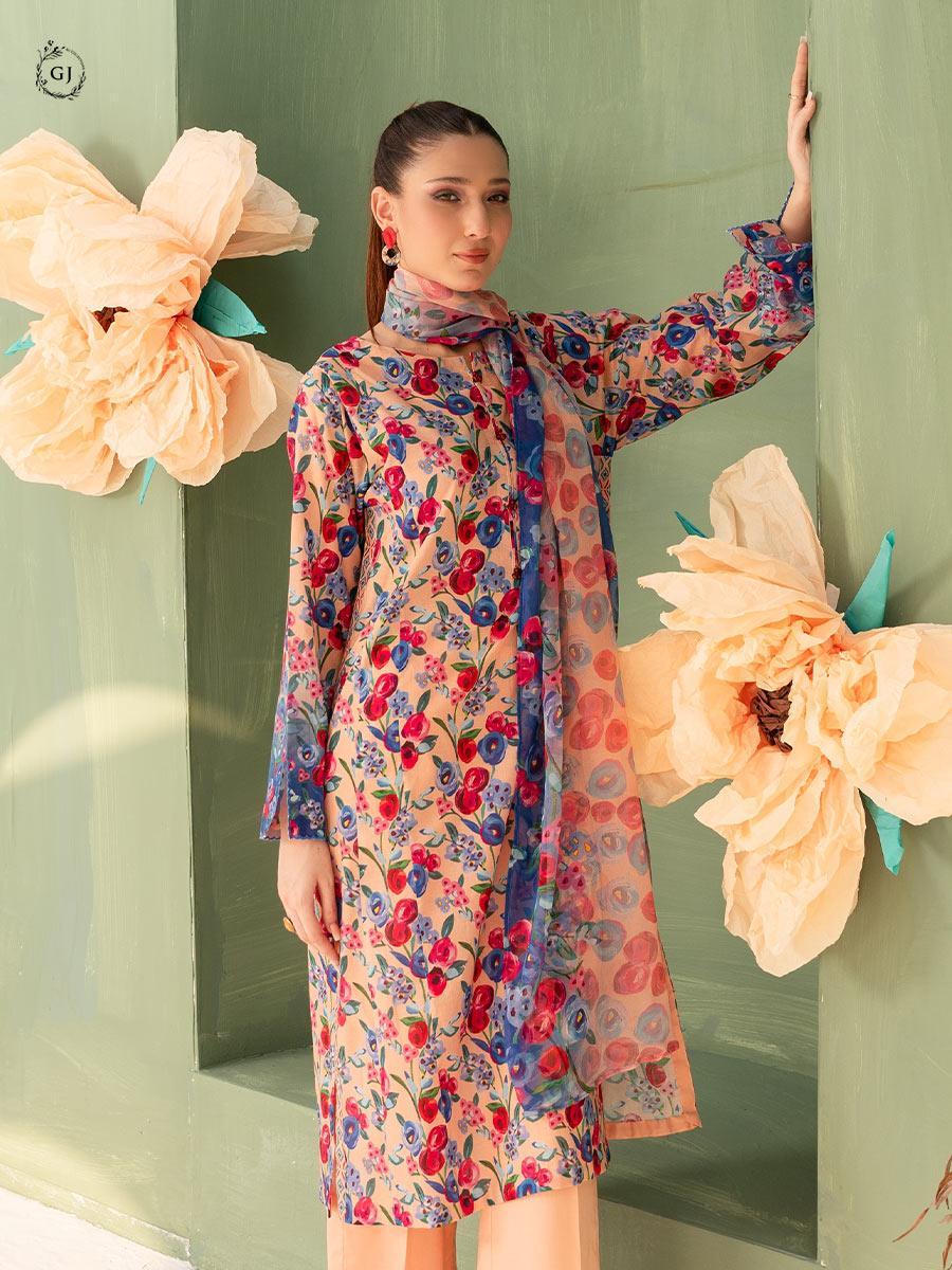 Multicolor Printed Lawn 3 Pcs Women Suit
