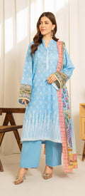 Blue Printed Lawn 3-Piece Women Suit with Dupatta