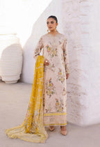 Peach Floral Printed Lawn 3Pcs Party Suit with Chiffon Dupatta