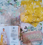 Peach Floral Printed Lawn 3Pcs Party Suit with Chiffon Dupatta