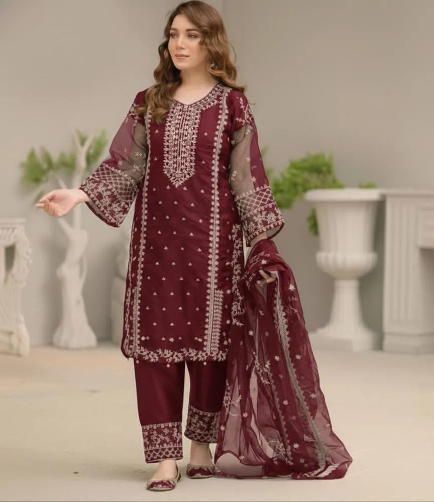 Organza Embroidered Suit