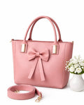 Pink Leather Shoulder Bag with Bow for Women