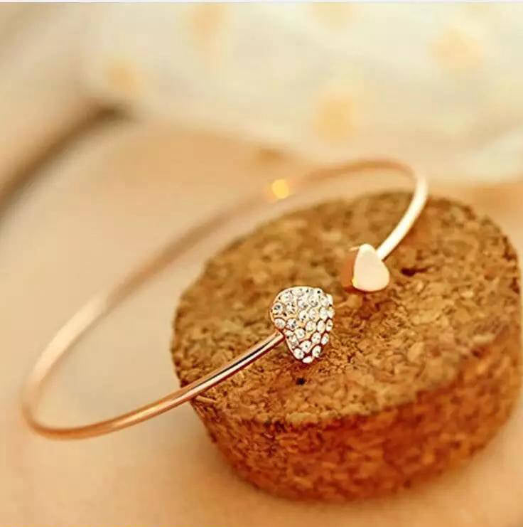 Golden Double Heart Bracelet Adjustable All Wrist Sizes