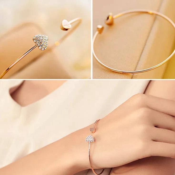 Golden Double Heart Bracelet Adjustable All Wrist Sizes