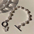 Butterfly Pearl Bracelet Silver Plated Adjustable for Women