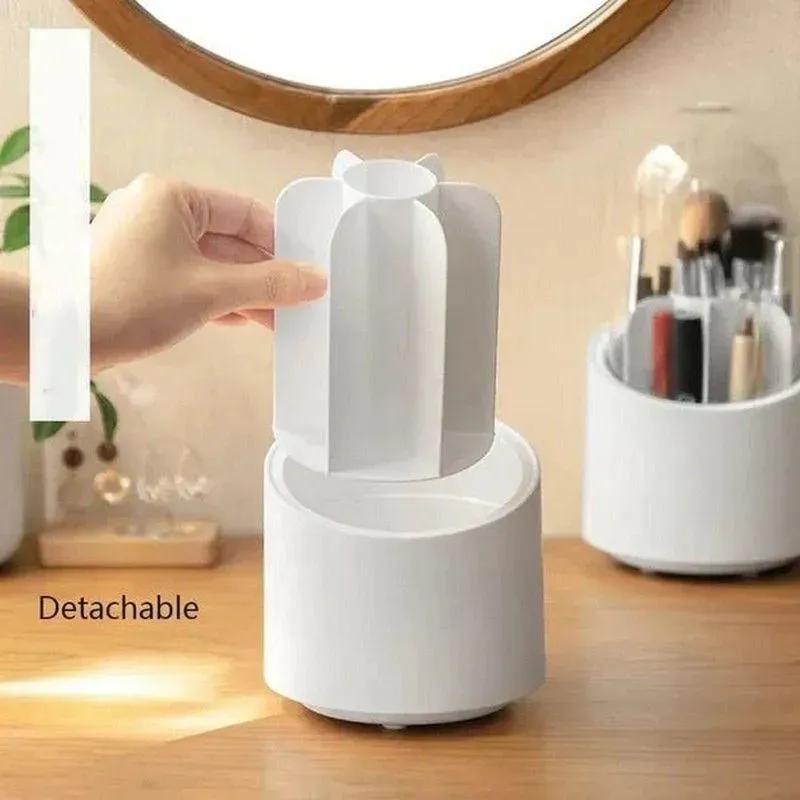 White Acrylic Makeup Brush Organizer with Glass Dome