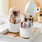 White Acrylic Makeup Brush Organizer with Glass Dome