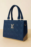 Blue Quilted PU Shoulder Bag for Women