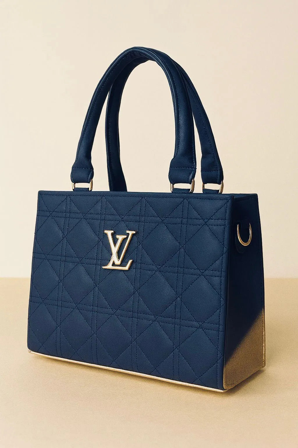 Blue Quilted PU Shoulder Bag for Women