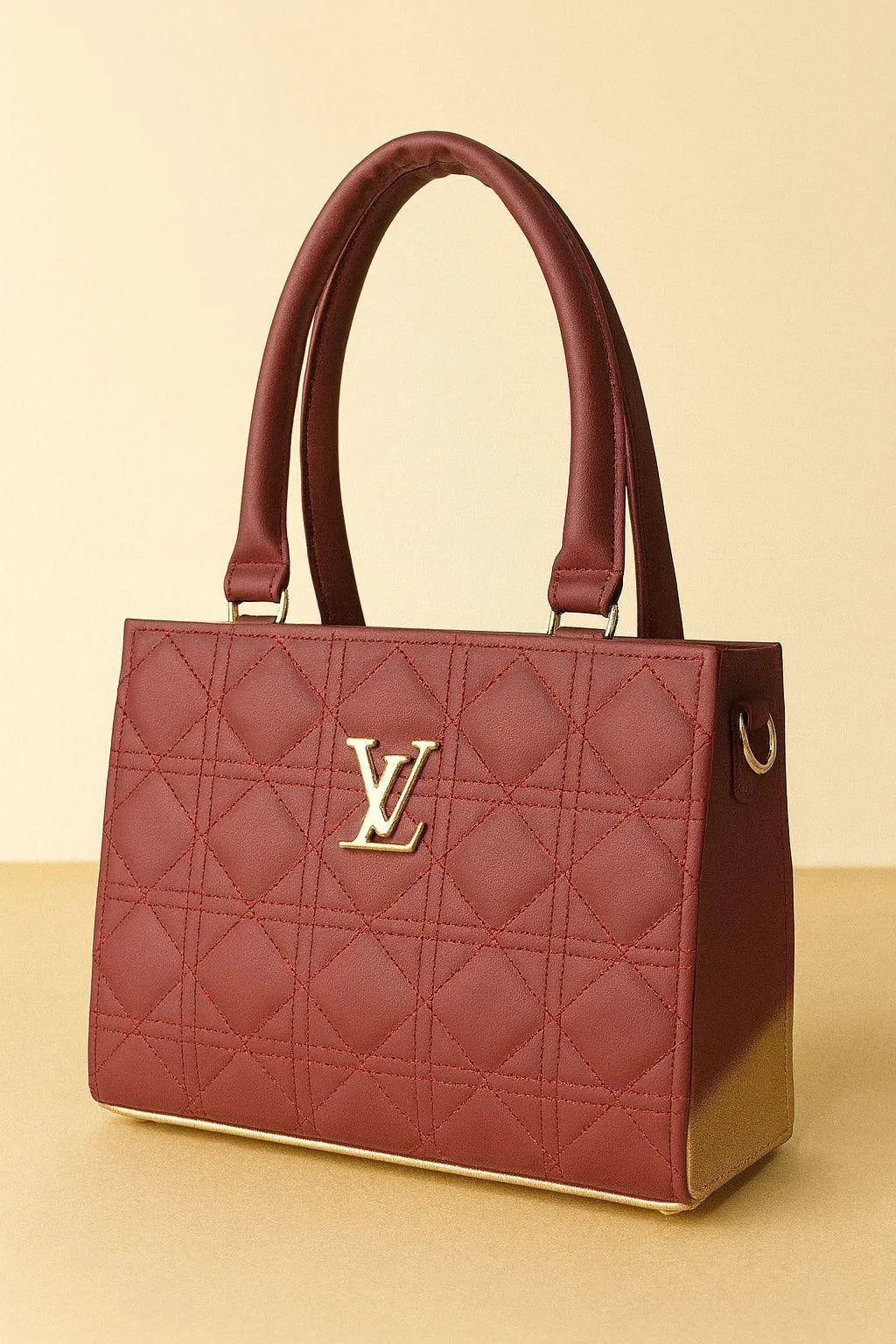 Maroon Quilted PU Shoulder Bag for Women