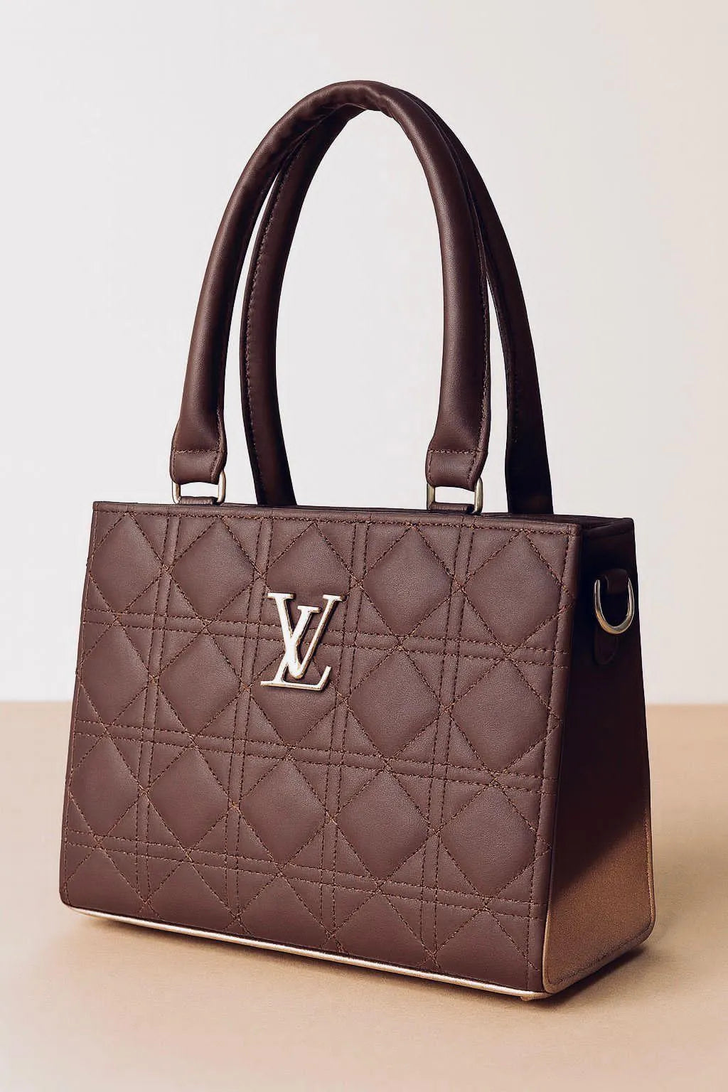 Brown Quilted PU Shoulder Bag for Women