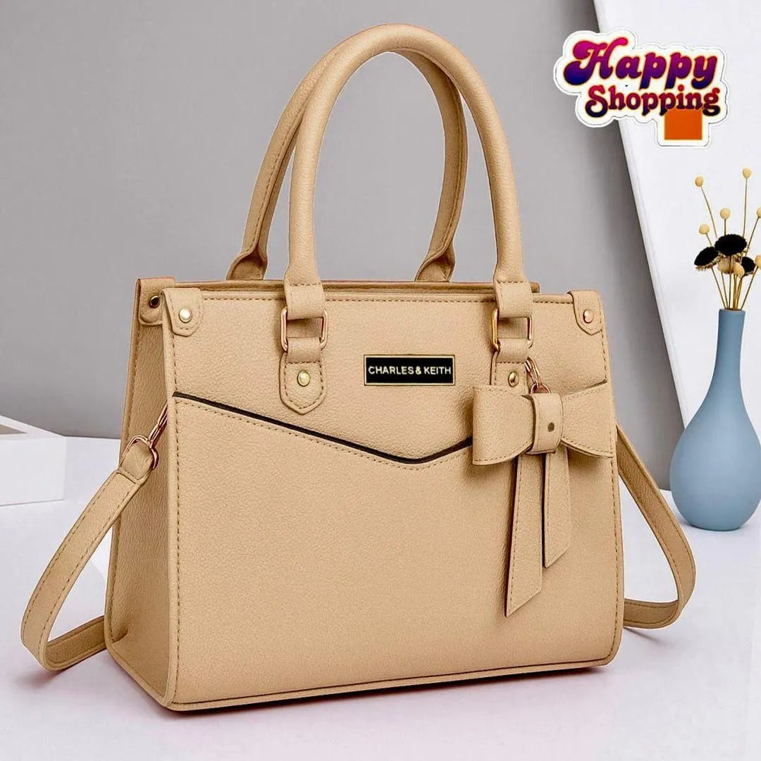 Women's Beige Leather Plain Shoulder Bag