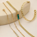 4 Pcs Gold Plated Green Crystal Charm Bracelet Set for Women