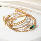 4 Pcs Gold Plated Green Crystal Charm Bracelet Set for Women