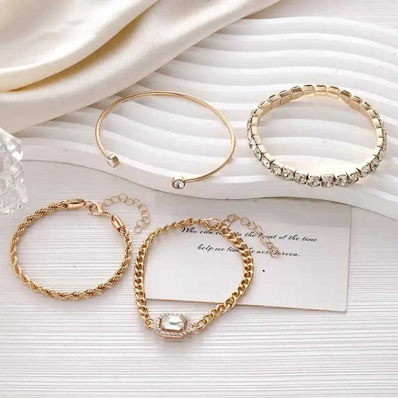 4 Pcs Gold Plated Gemstone Chain Bracelet