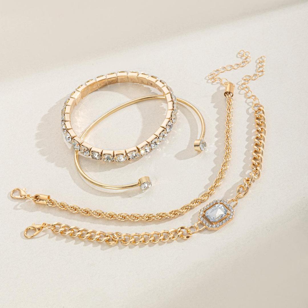 4 Pcs Gold Plated Gemstone Chain Bracelet