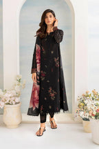 Black Embroidered Lawn 3-Piece Women Suit with Floral Dupatta