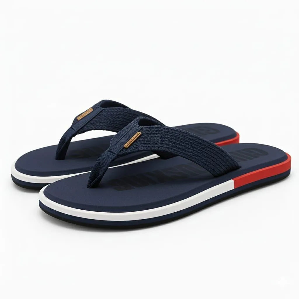 Men's Textured Blue Rubber Flip Flops Casual Summer Wear