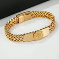 Golden Stainless Steel Men's Chain Bracelet with Unique Tree Emblem