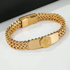 Golden Stainless Steel Men's Chain Bracelet with Unique Tree Emblem