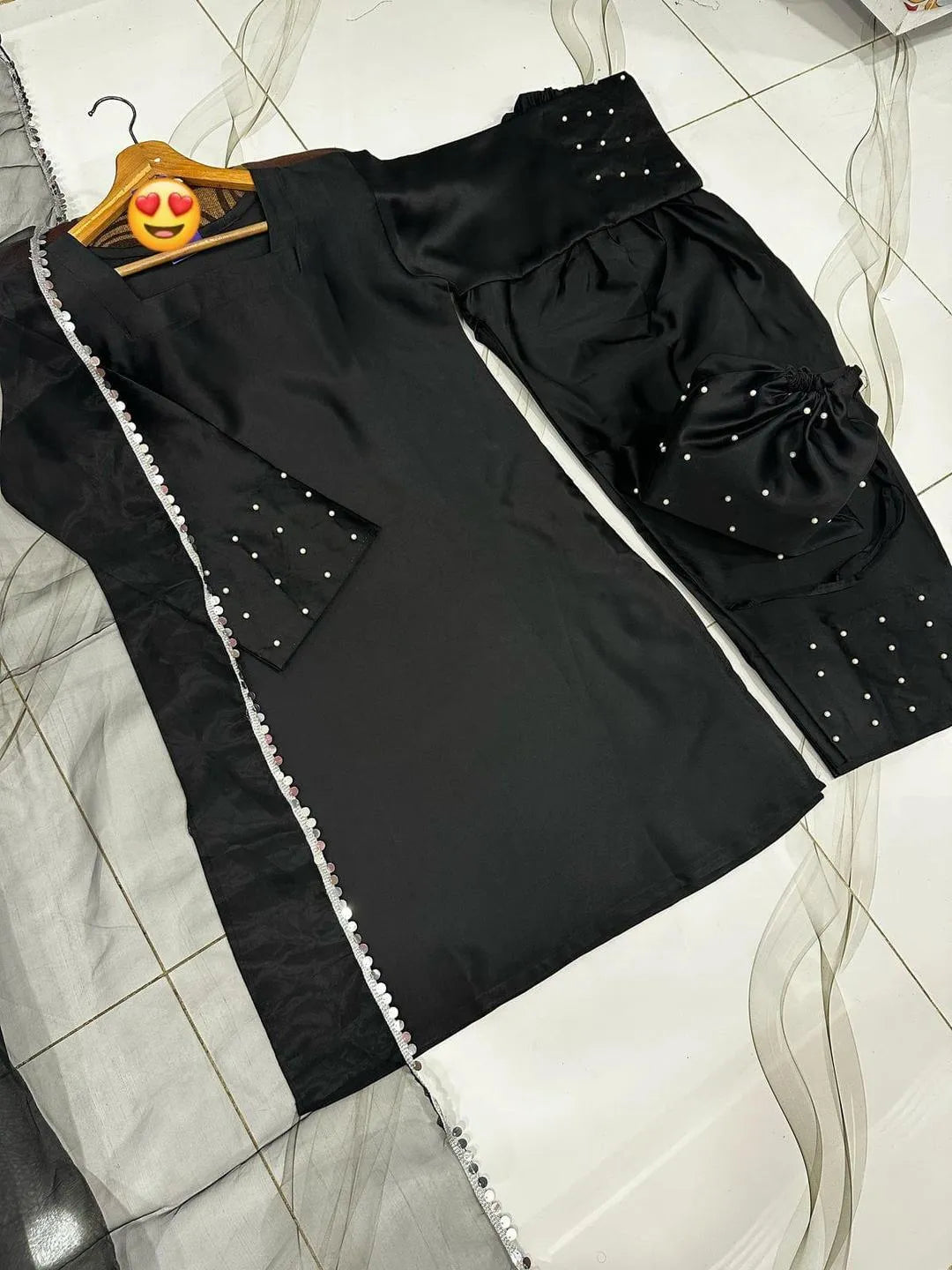 Shamoz Silk Plain Suit With Bag