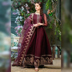 Purple Embroidered Chiffon 3Pcs