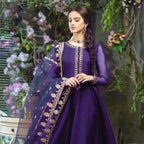 Purple Embroidered Chiffon 3Pcs