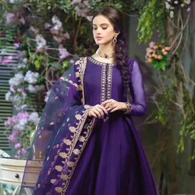 Purple Embroidered Chiffon 3Pcs