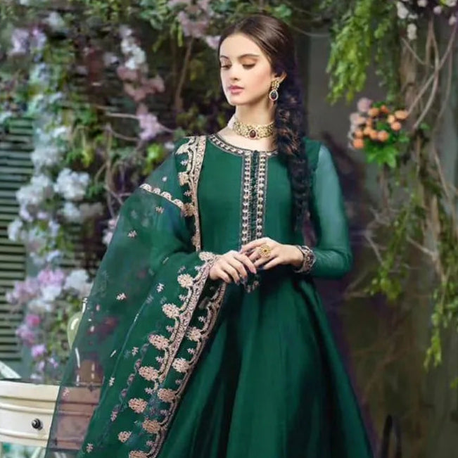 Green Embroidered Chiffon 3Pcs